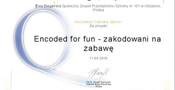 Otrzymaliśmy Krajową Odznakę Jakości za projekt eTwinning – Encoded for fun